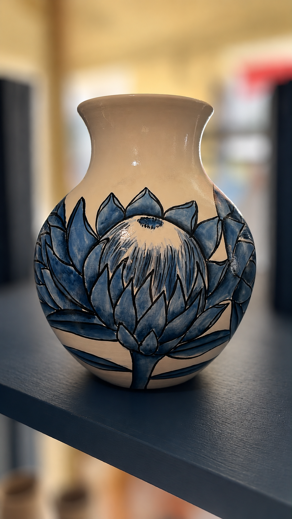 Franschhoek Delft Blue Protea Vase 18cm