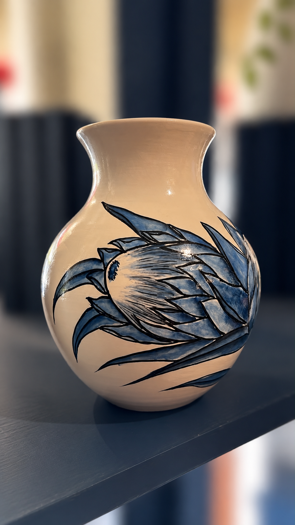 Franschhoek Delft Blue Protea Vase 18cm
